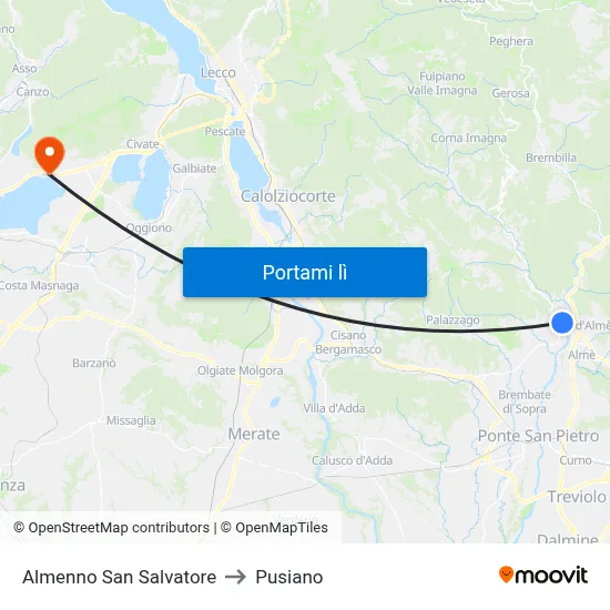 Almenno San Salvatore to Pusiano map