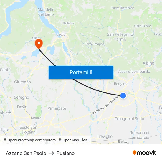 Azzano San Paolo to Pusiano map