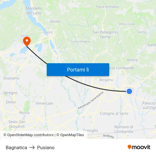 Bagnatica to Pusiano map