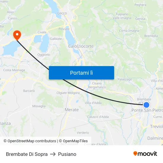 Brembate Di Sopra to Pusiano map