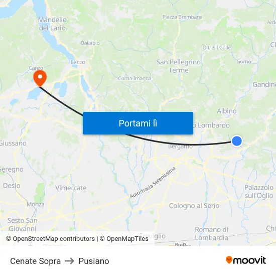 Cenate Sopra to Pusiano map