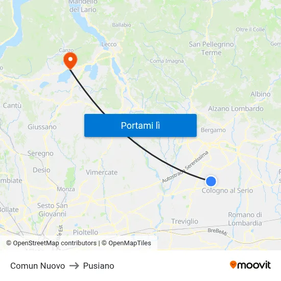 Comun Nuovo to Pusiano map