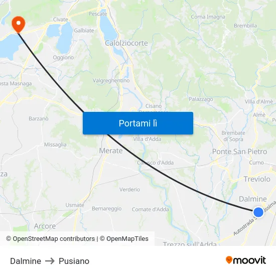 Dalmine to Pusiano map