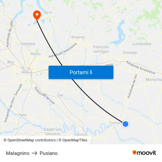Malagnino to Pusiano map