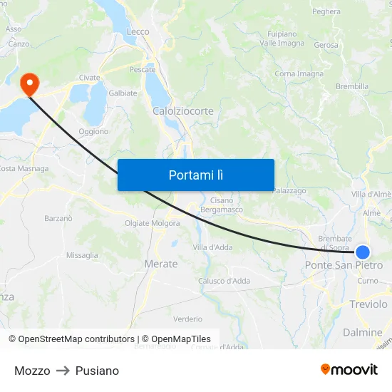 Mozzo to Pusiano map