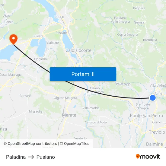 Paladina to Pusiano map