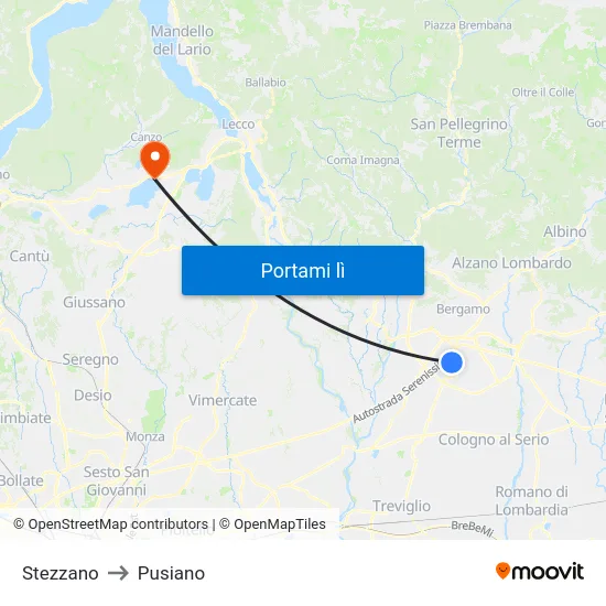 Stezzano to Pusiano map