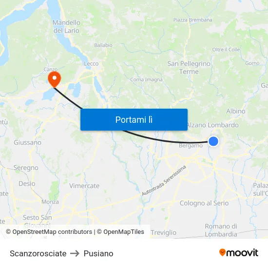 Scanzorosciate to Pusiano map
