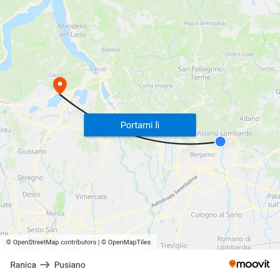 Ranica to Pusiano map