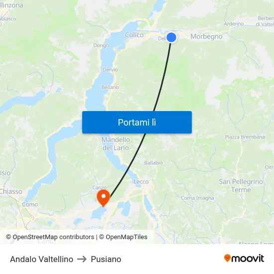 Andalo Valtellino to Pusiano map