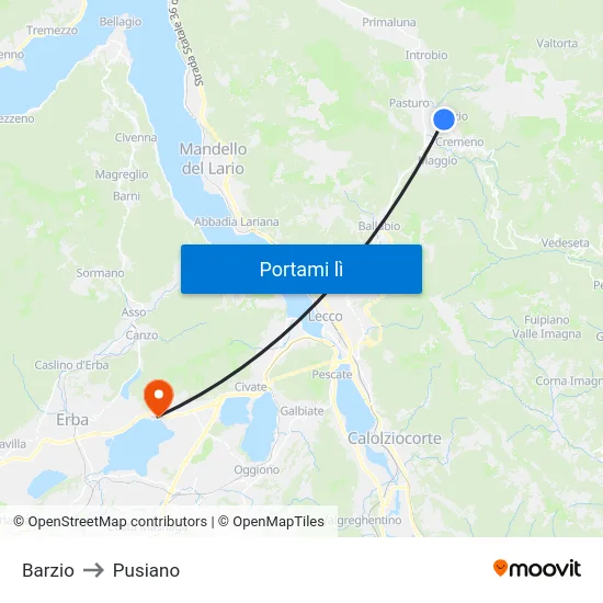 Barzio to Pusiano map