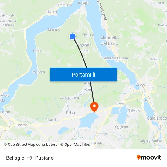 Bellagio to Pusiano map