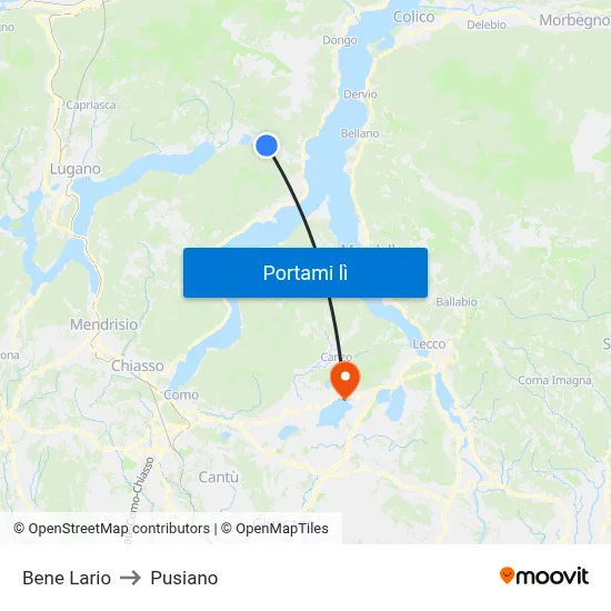 Bene Lario to Pusiano map