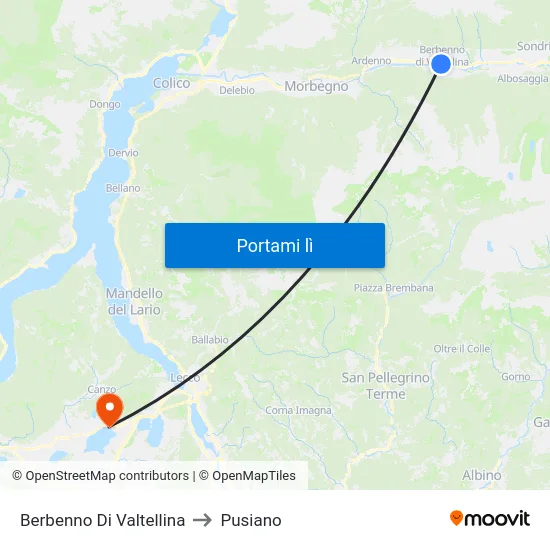Berbenno Di Valtellina to Pusiano map