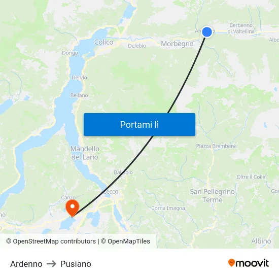 Ardenno to Pusiano map