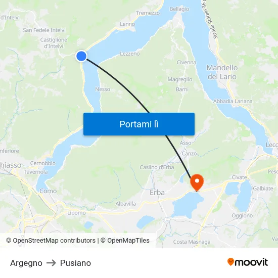 Argegno to Pusiano map