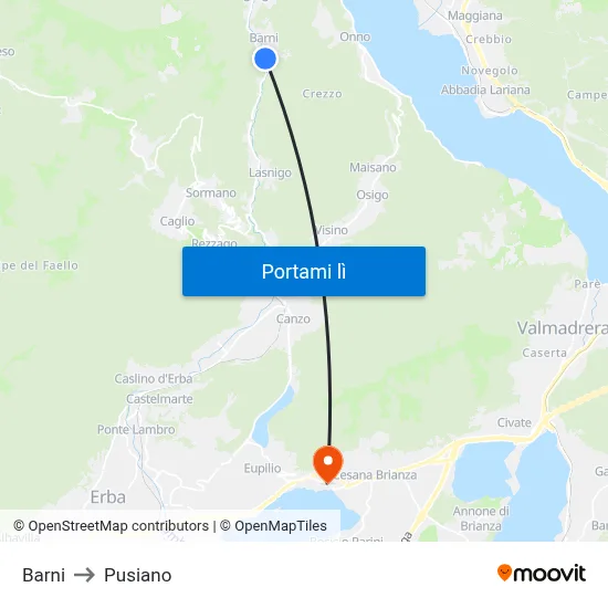 Barni to Pusiano map