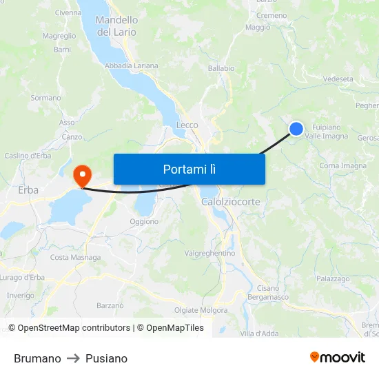 Brumano to Pusiano map