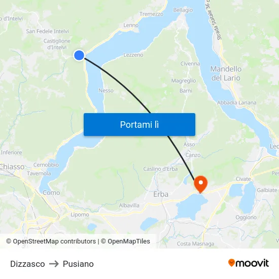 Dizzasco to Pusiano map