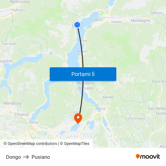 Dongo to Pusiano map