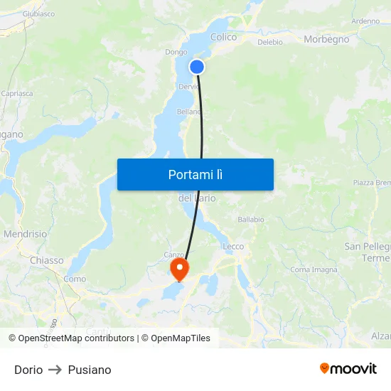 Dorio to Pusiano map