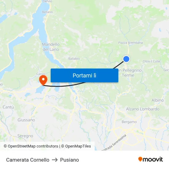 Camerata Cornello to Pusiano map