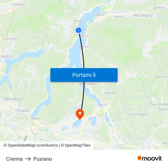Cremia to Pusiano map