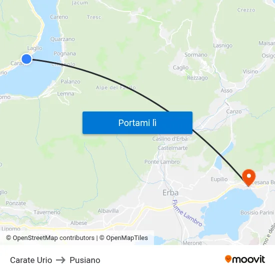 Carate Urio to Pusiano map
