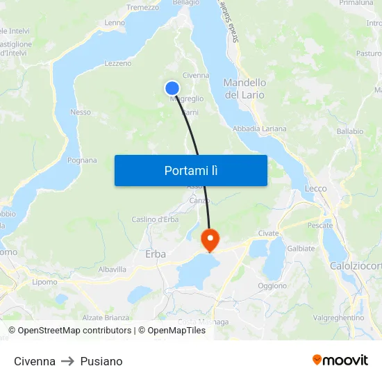 Civenna to Pusiano map