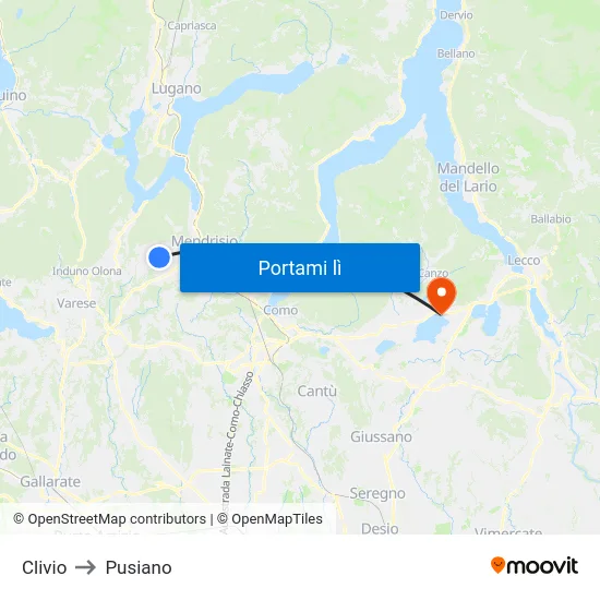 Clivio to Pusiano map
