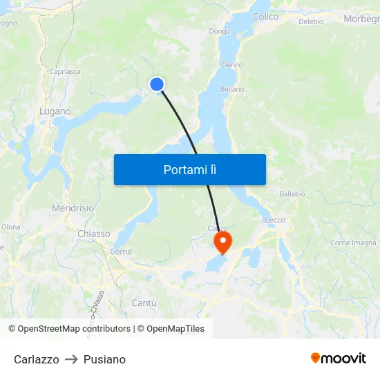 Carlazzo to Pusiano map