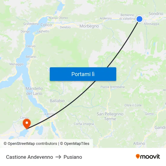 Castione Andevenno to Pusiano map