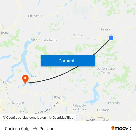Corteno Golgi to Pusiano map