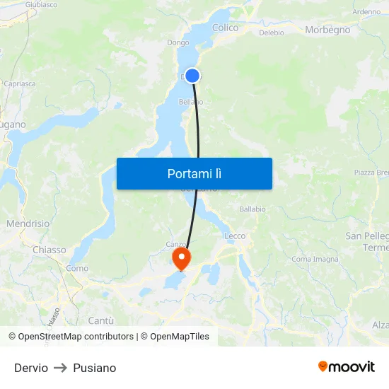 Dervio to Pusiano map