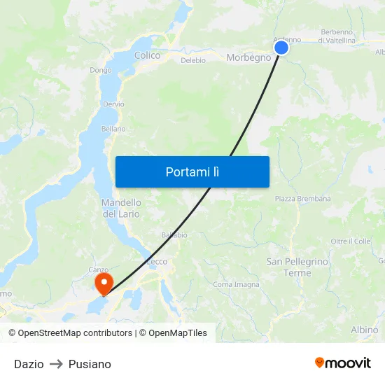 Dazio to Pusiano map