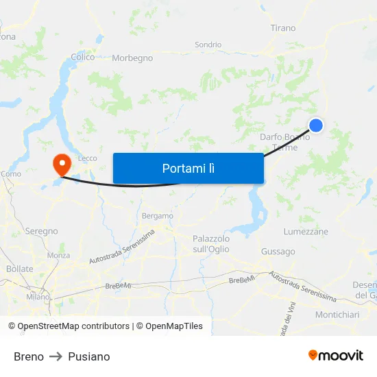 Breno to Pusiano map