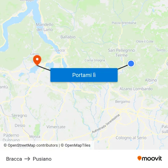 Bracca to Pusiano map