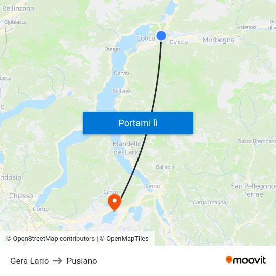 Gera Lario to Pusiano map
