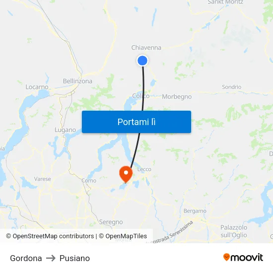 Gordona to Pusiano map