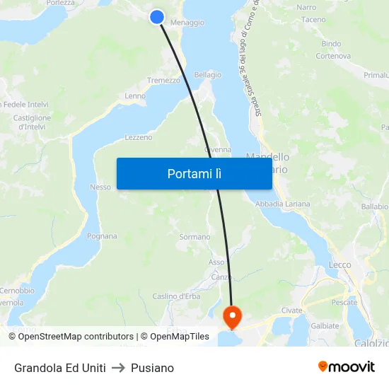 Grandola Ed Uniti to Pusiano map