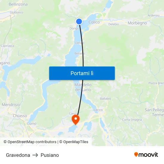 Gravedona to Pusiano map