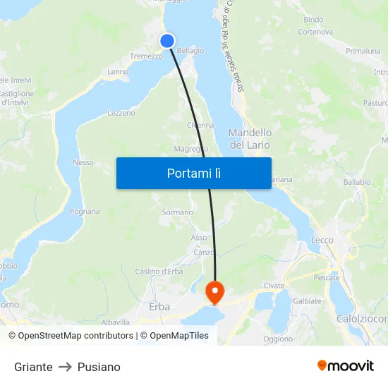Griante to Pusiano map