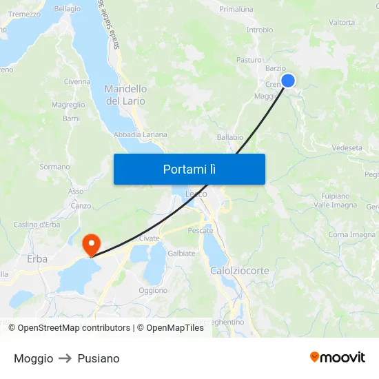 Moggio to Pusiano map