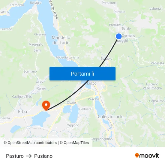 Pasturo to Pusiano map