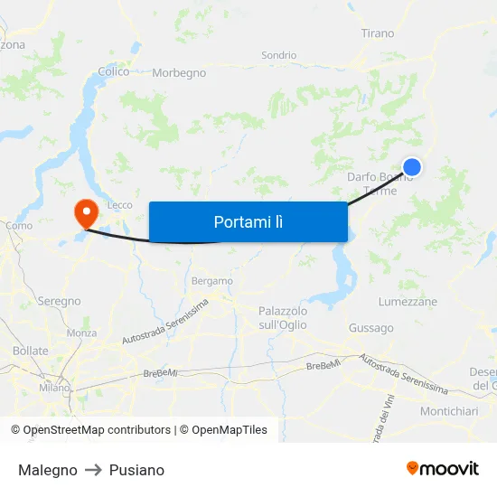 Malegno to Pusiano map