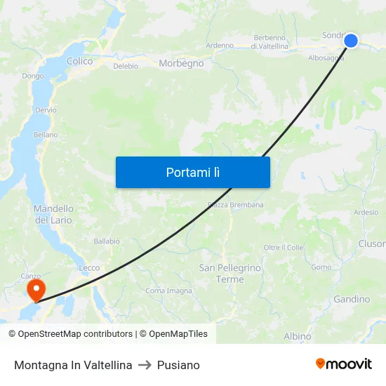 Montagna In Valtellina to Pusiano map