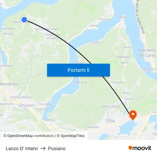 Lanzo D' Intelvi to Pusiano map