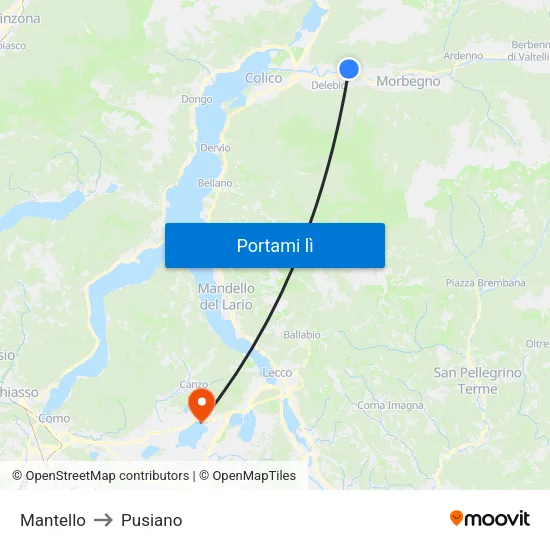 Mantello to Pusiano map