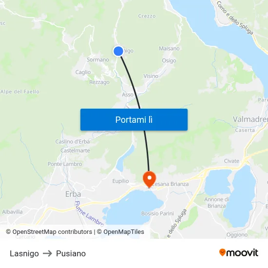 Lasnigo to Pusiano map