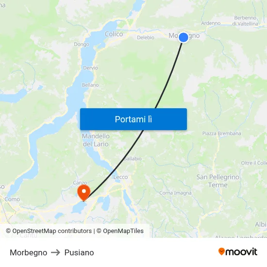 Morbegno to Pusiano map